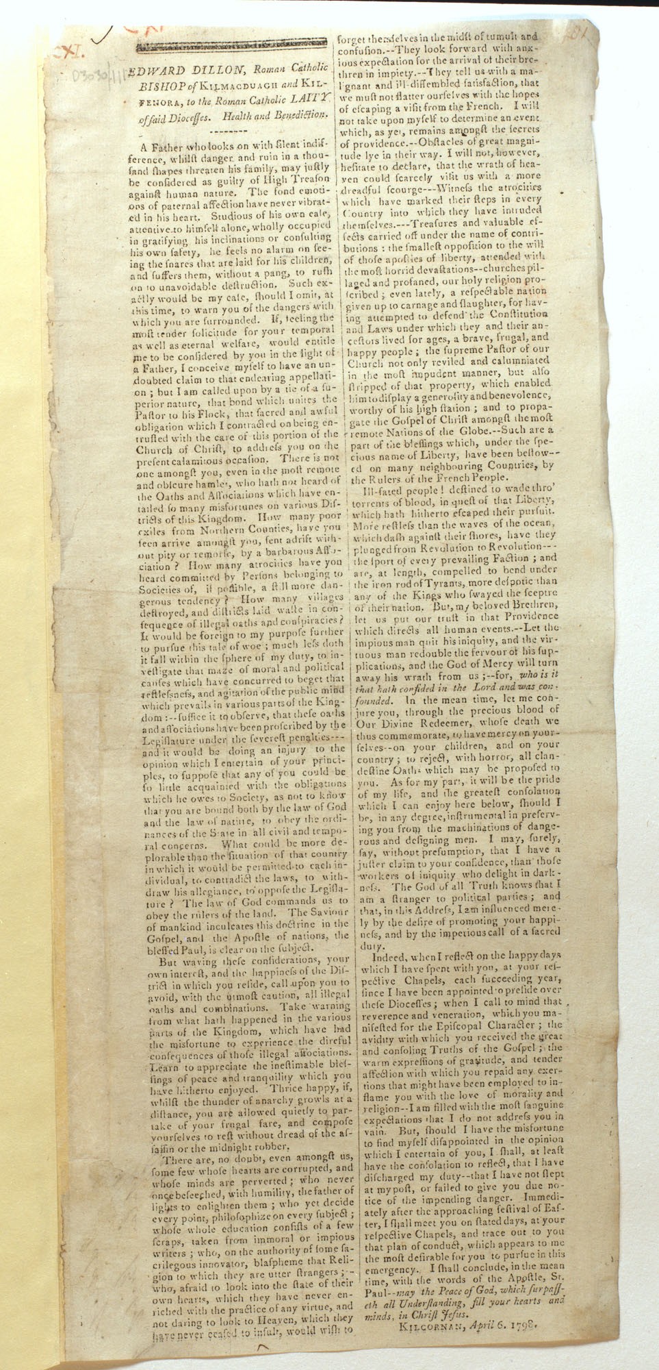 Printed address of the Catholic Bishop of
