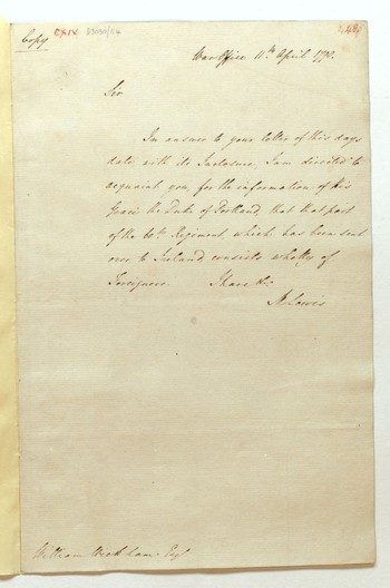 Letter from M. Lewis to Wickham. [Castlereagh