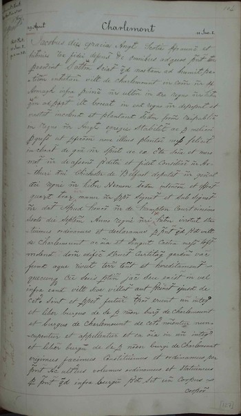 Charter granted at Hampton Court for Charlemont, County Cork naming Edward Thelmington, John Whittington, William Burnham, Robert Evans, Thomas Horner, Edward Whittingham, David Morgan, Richard Roberts, Nathaniel Foord, Daniel Barrs, John Tipitt and Robert Edmonston as burgesses, and Francis Capron , Justiciar